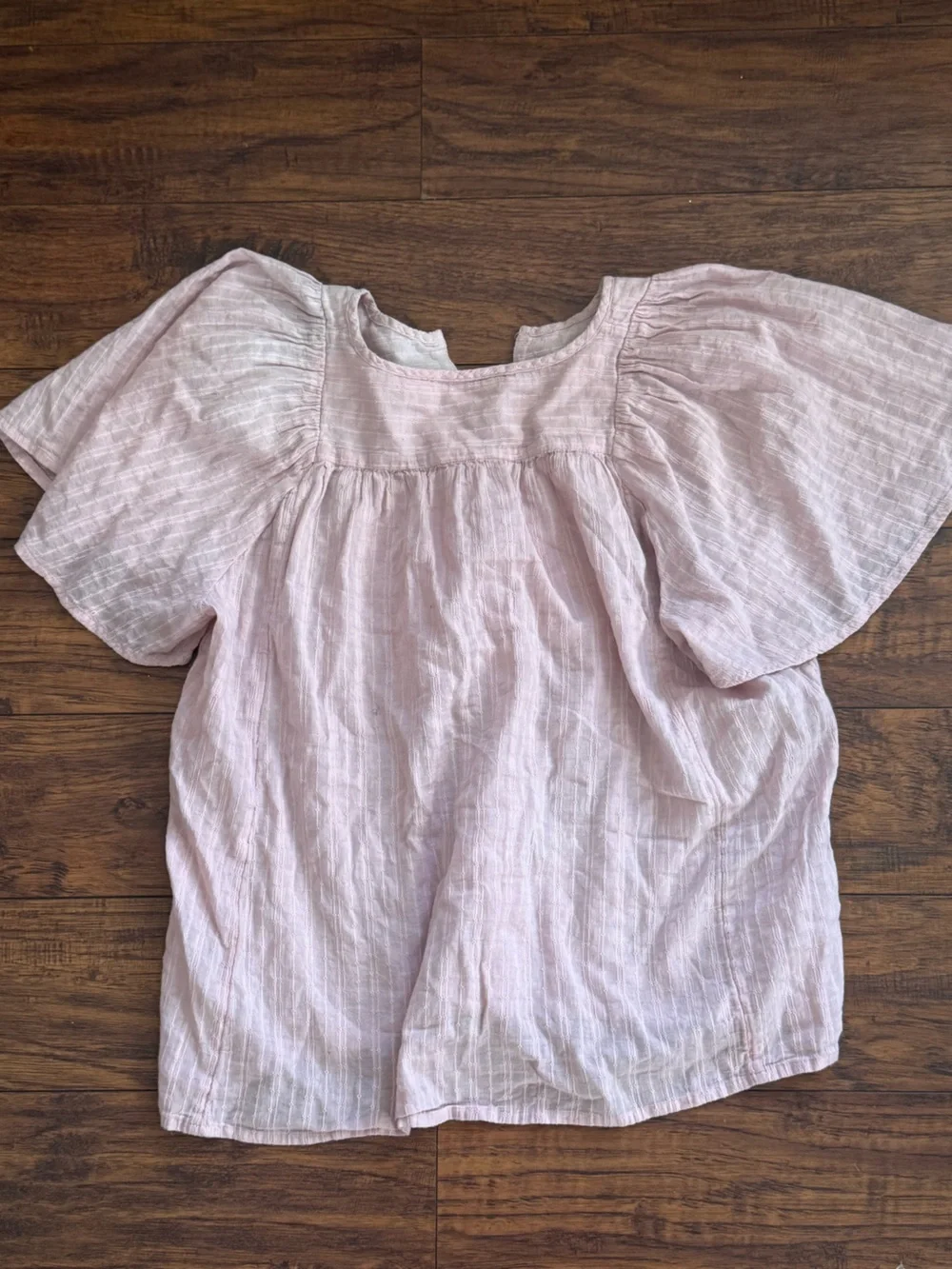 Madewell Courtyard Flutter Pink Button-Front Puff-Sleeve Blouse Top Capsule | S